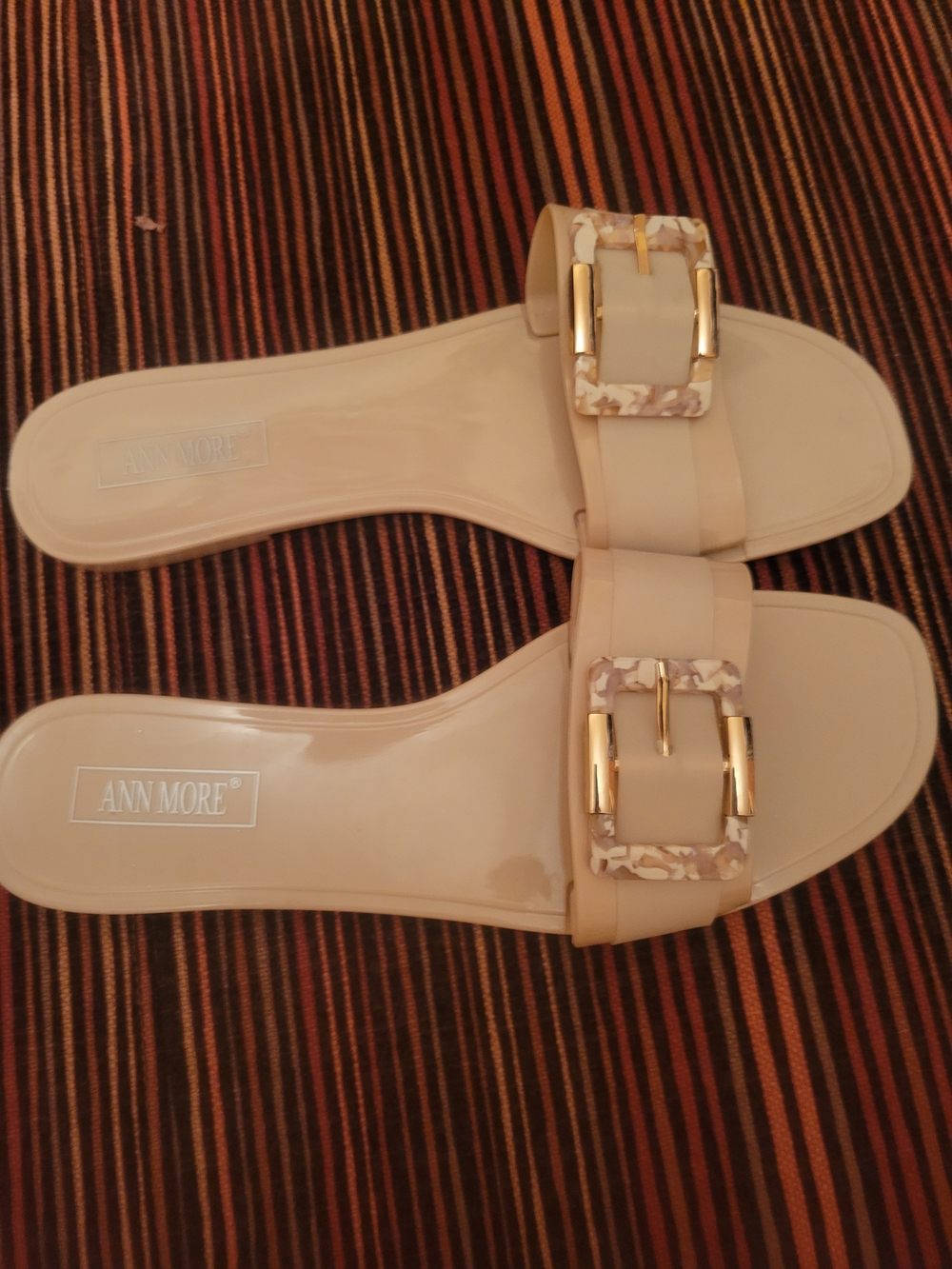 Beige Buckle Slide Sandals for Women